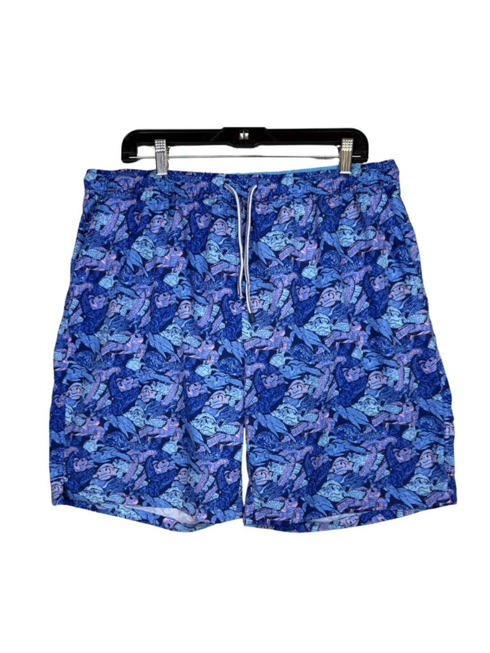 Peter Millar Fish Print Swim Trunks Blue XL Drawstring Shorts
